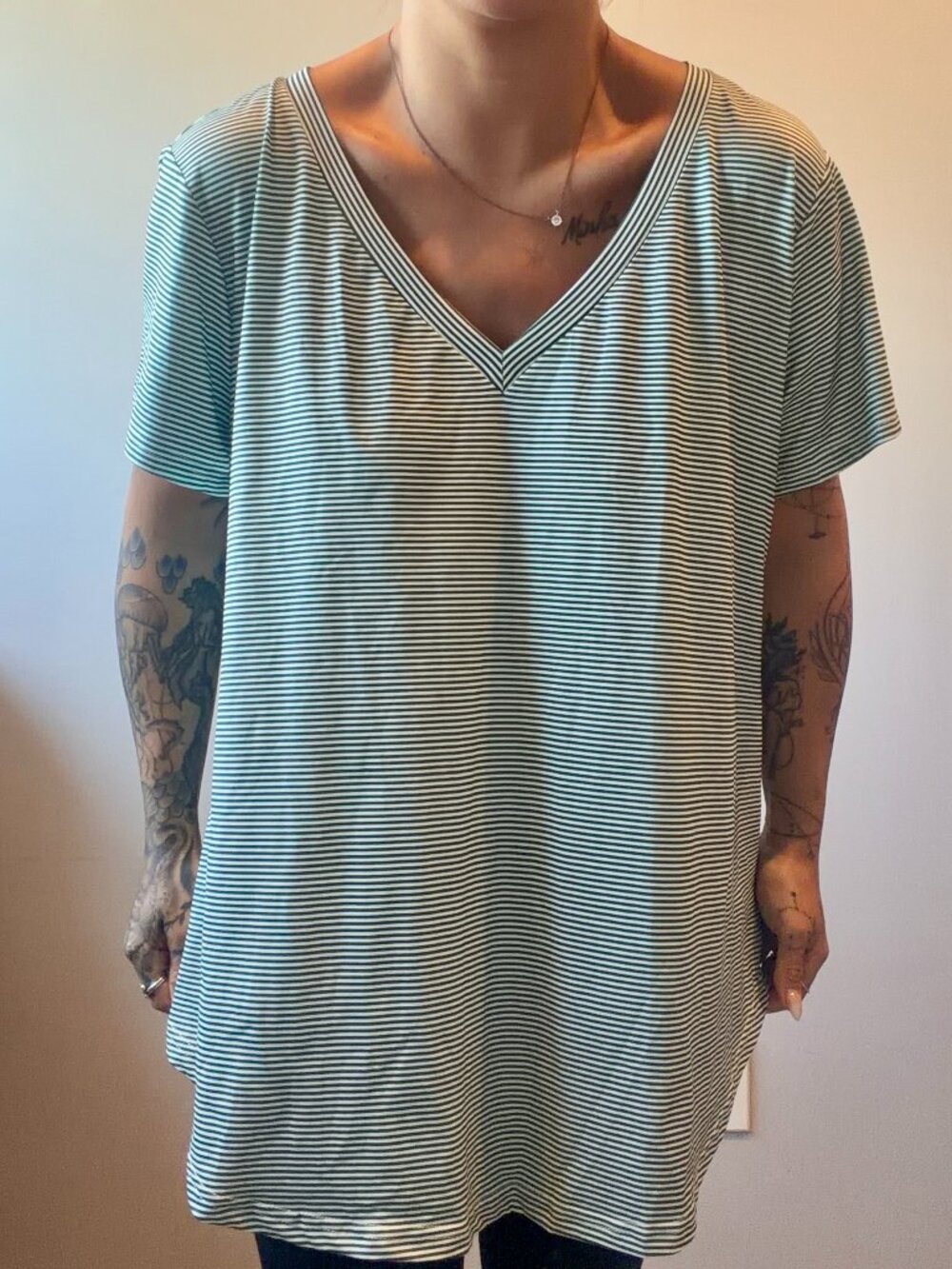 Shein Curve Women's 2X XXL Striped Blouse V Neck T Shirt